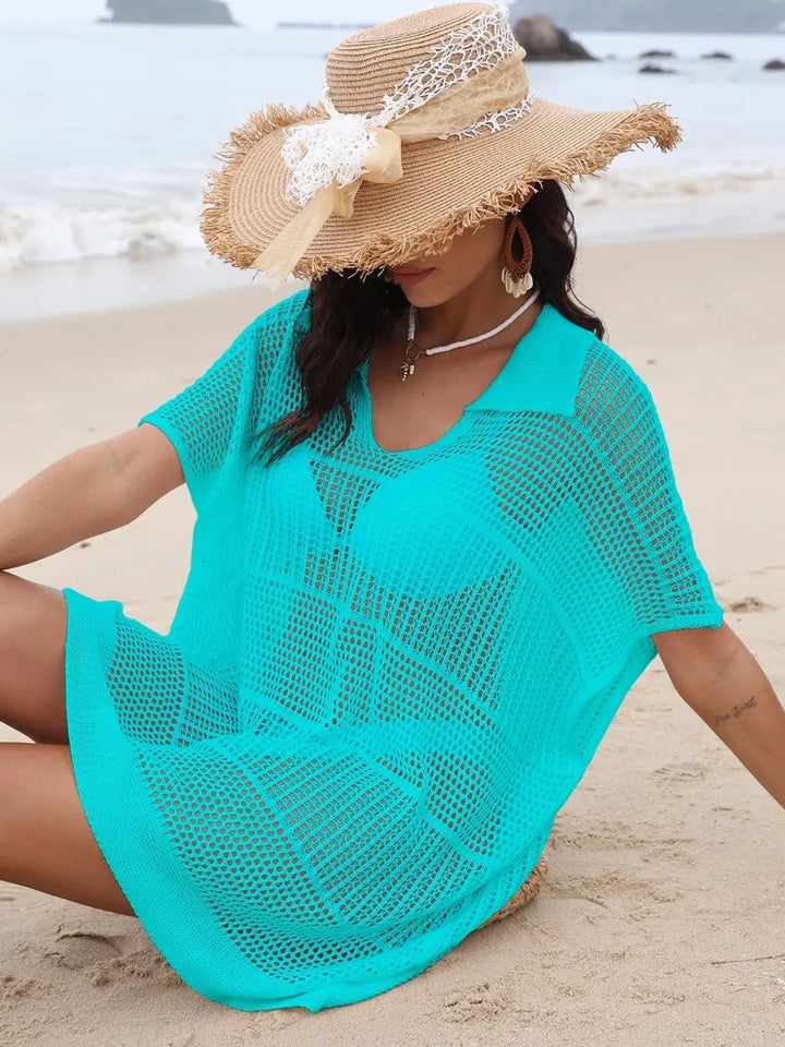 Hollow Out Collared Neck Cover-Up