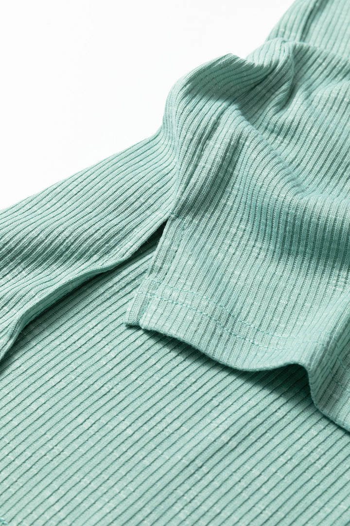 Mist Green Ribbed Camouflage Patchwork Plus Size V Neck Tee