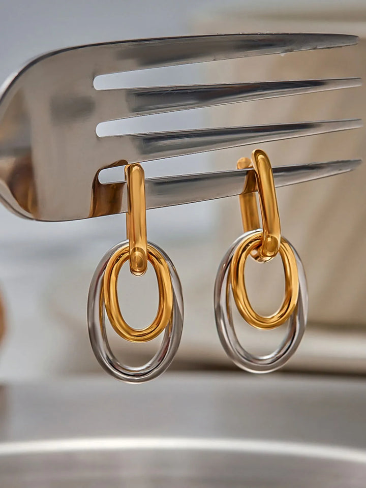 Stainless Steel Two-Tone Interlocked Hoop Earrings