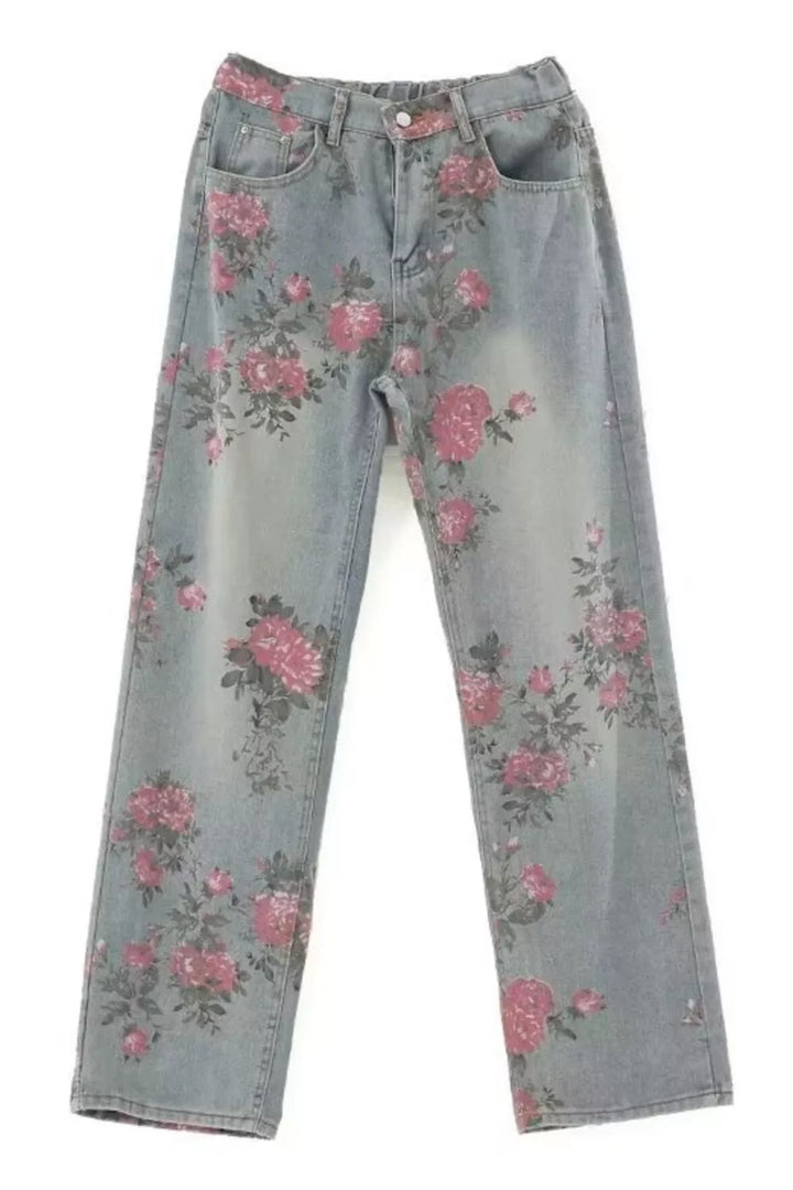 Men's Full Size Floral Print Wide Leg Jeans Plus Size