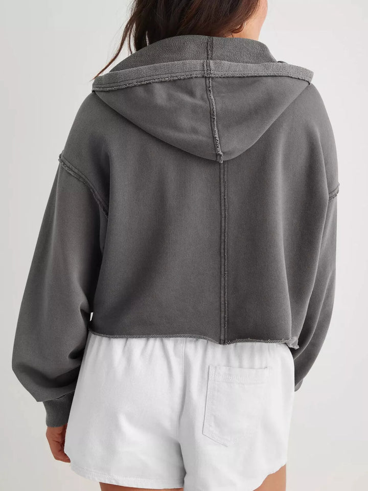 Exposed Seam Dropped Shoulder Hoodie