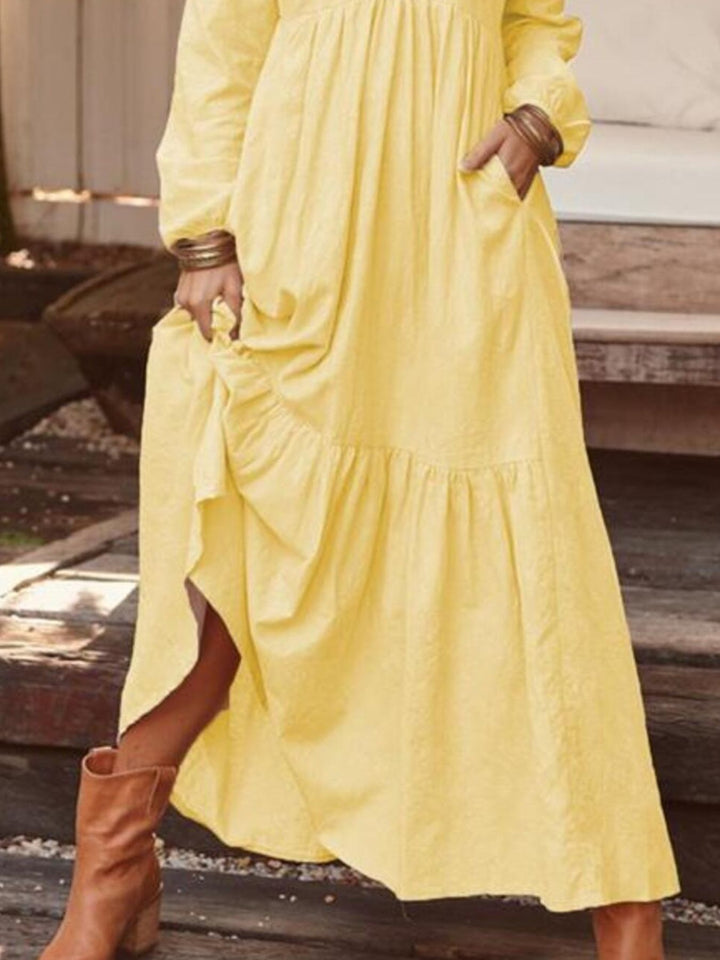 Full Size V-Neck Long Sleeve Tiered Maxi Dress Plus Size