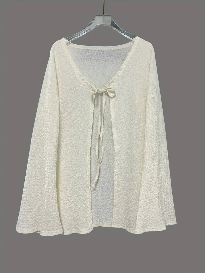 Tie Front Long Sleeve Top and Shorts Set