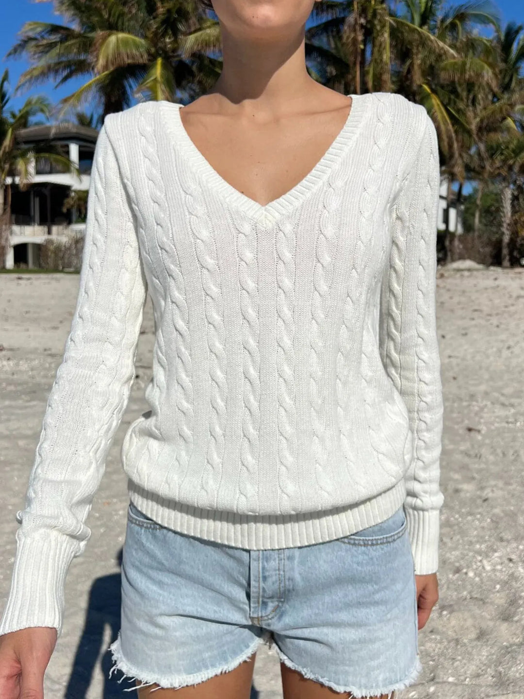 Cable Knit V-Neck Sweater