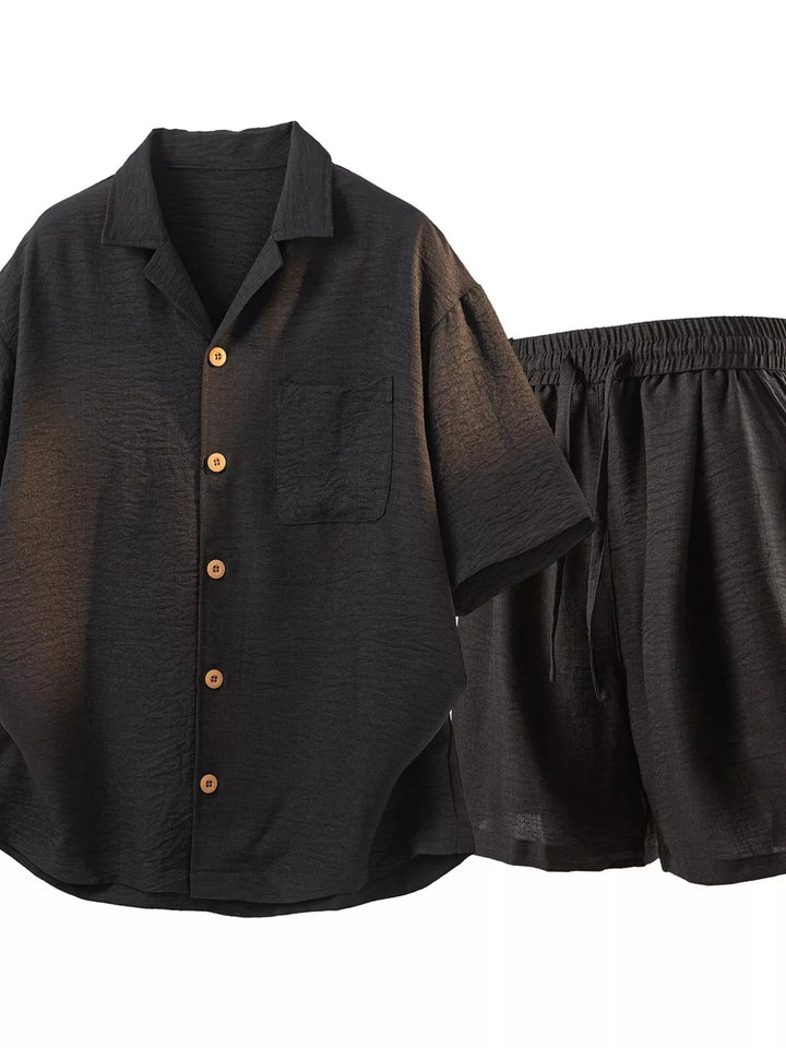 Men's Full Size Button Up Short Sleeve Shirt and Shorts Plus Size