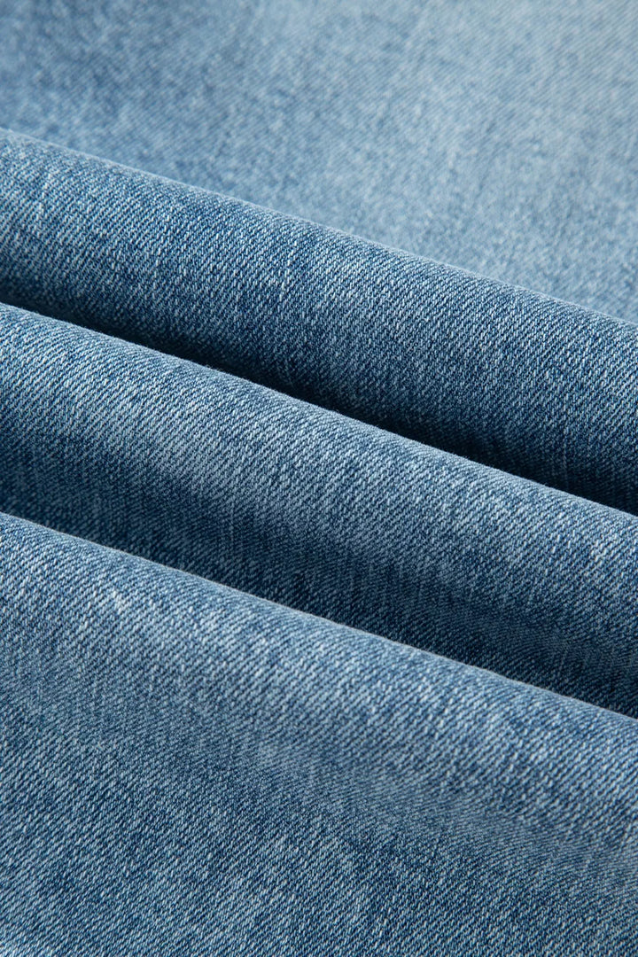 Raw Hem Ripped Open Knee Fit Flare Jeans