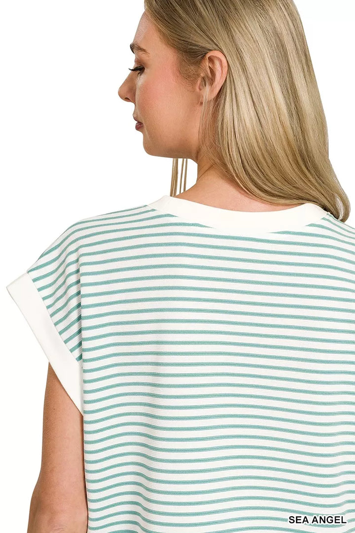 Zenana Stripe Contrast Trim Top & Shorts Set