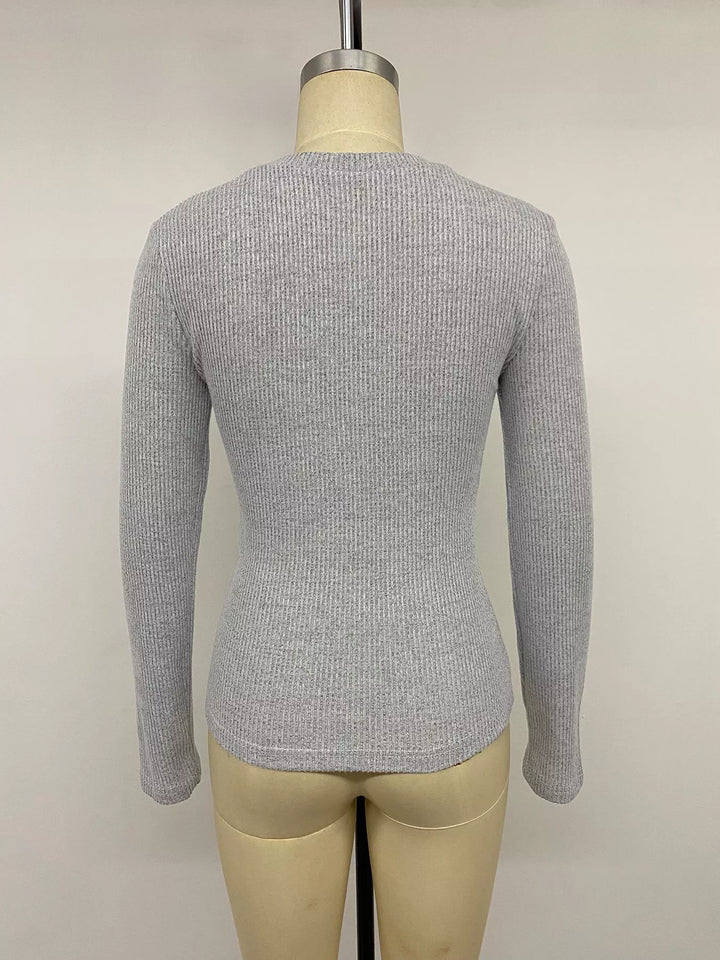 Ribbed Lace Trim Henley T-Shirt