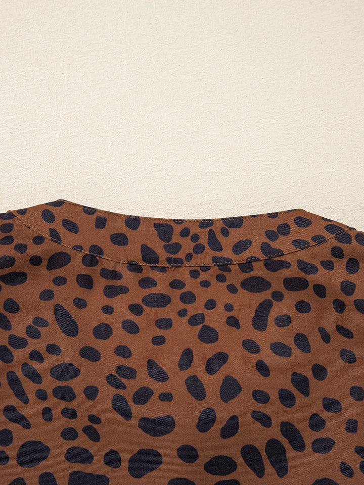 Leopard Print Ruffled Puff Sleeve Blouse