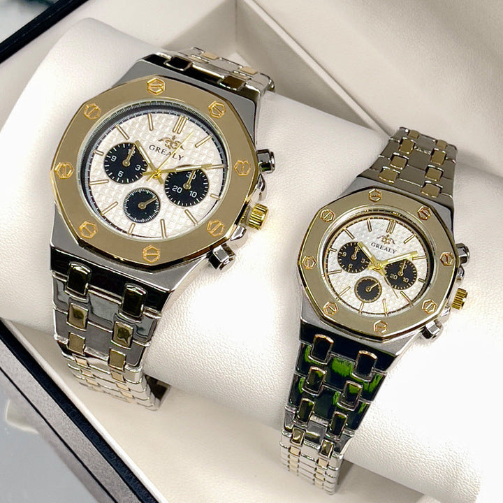 Fashion Men's And Women's Same Steel Belt Quartz With Calendar Waterproof Couple's Watch