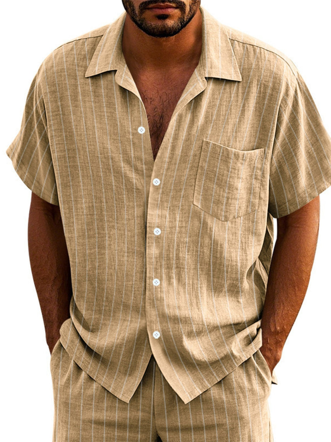 Men's Full Size Casual Striped Short Sleeve Shirt Plus Size