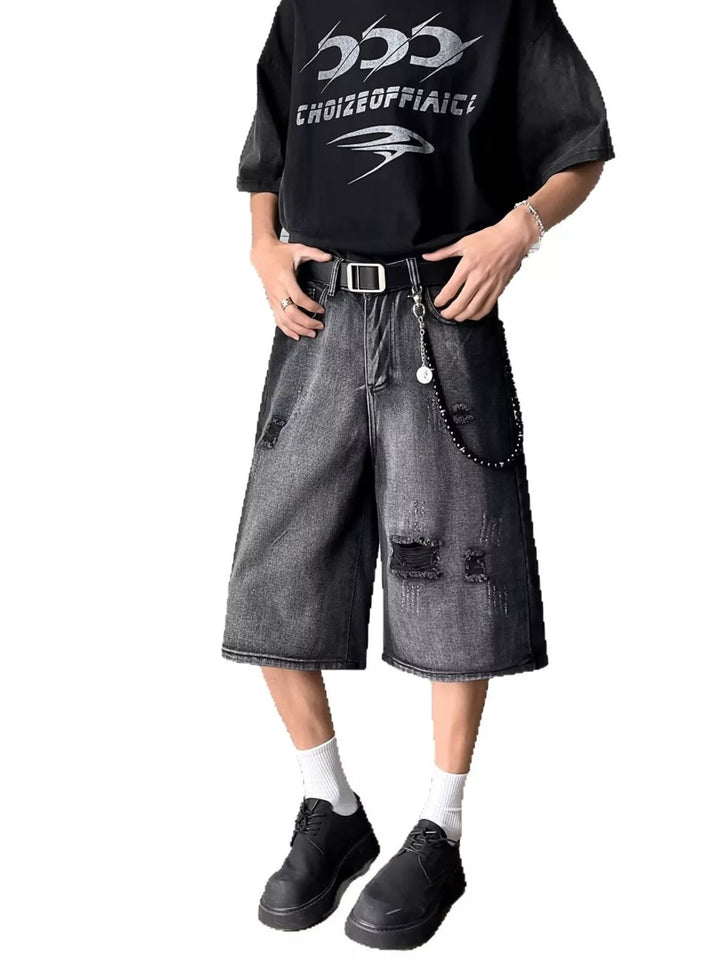 Men's Full Size Distressed Wide Leg Denim Shorts Plus Size