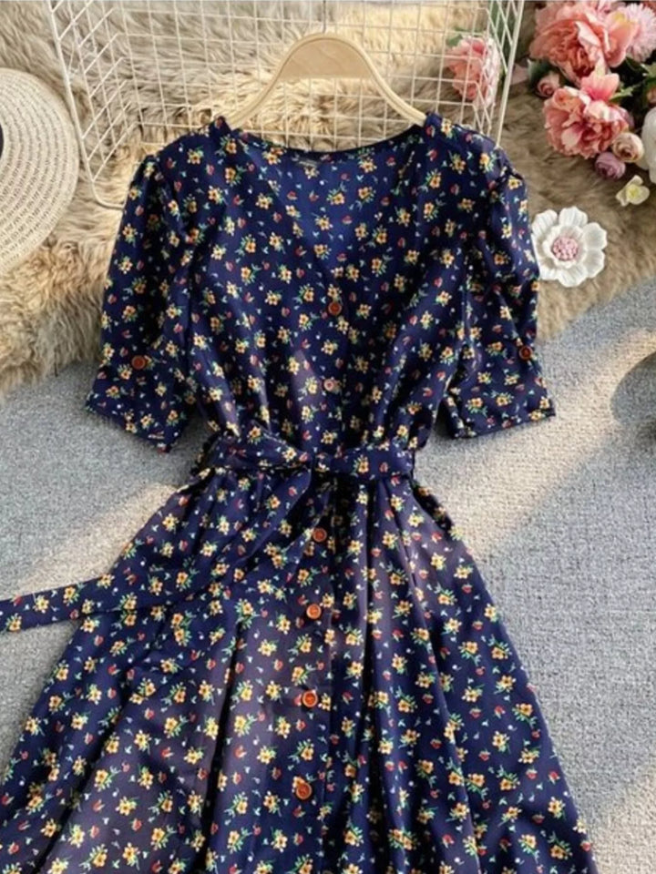 Floral Print V-Neck Midi Dress