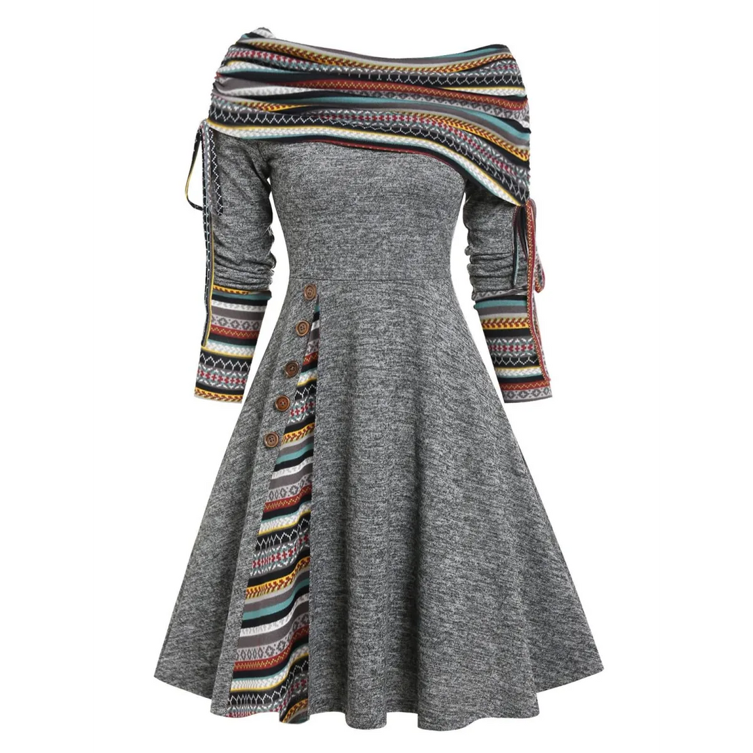 Cinched Striped Flare Dress