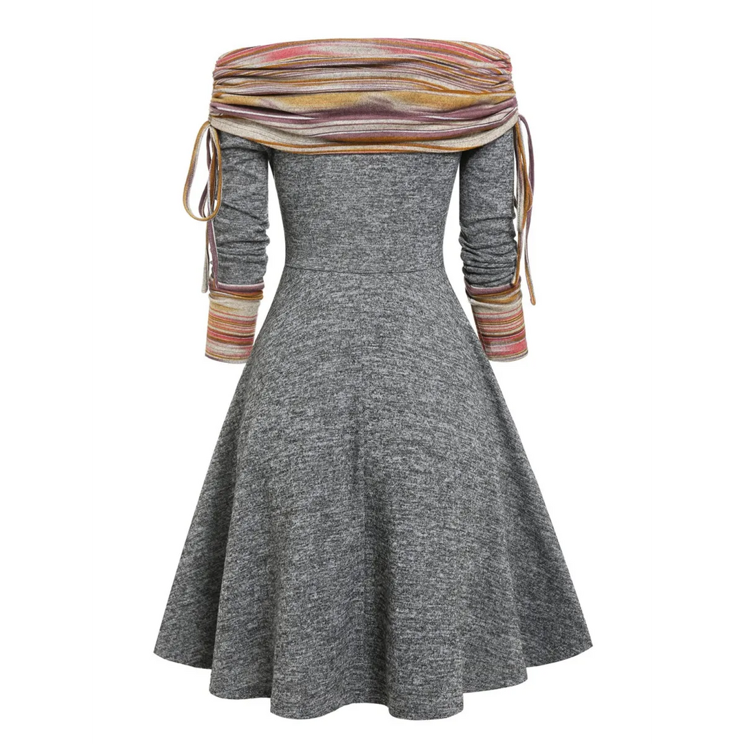 Cinched Striped Flare Dress
