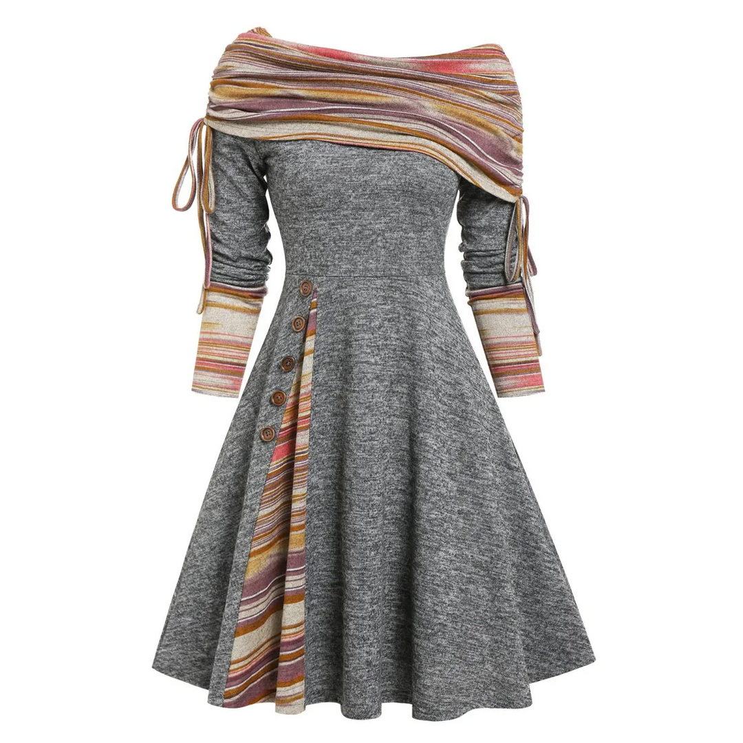 Cinched Striped Flare Dress