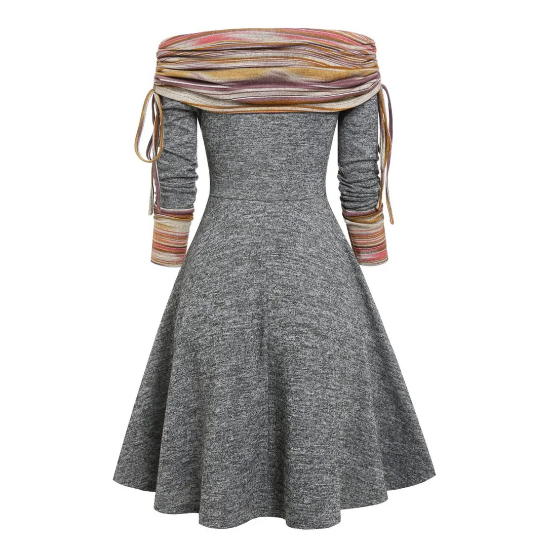 Cinched Striped Flare Dress