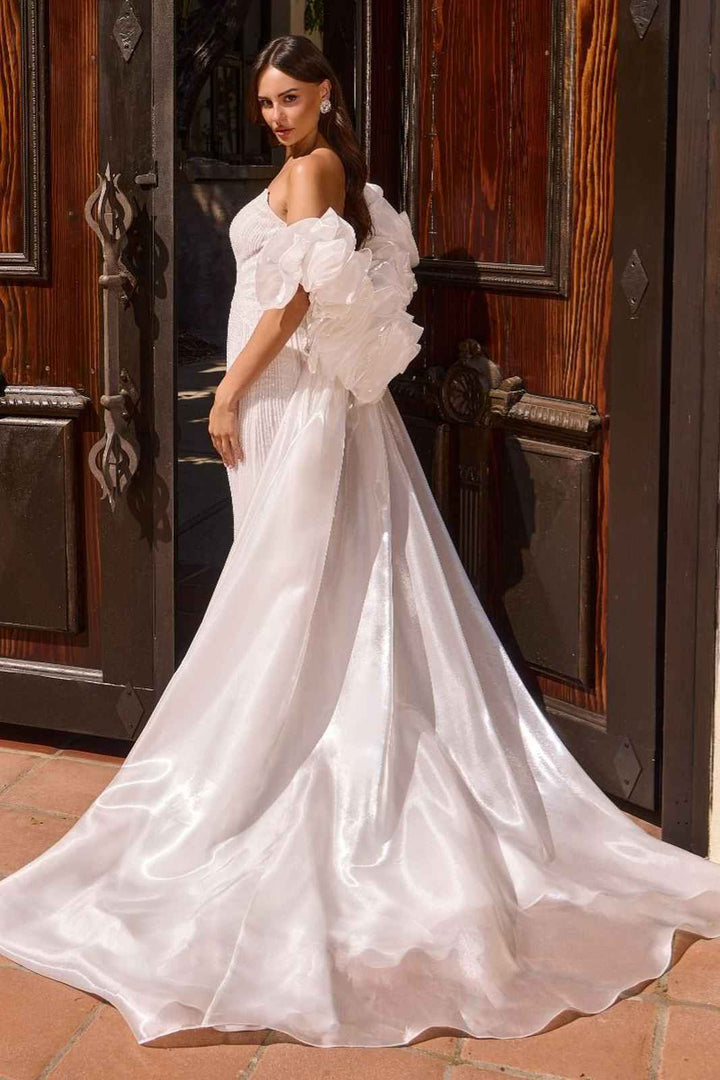 Ladivine CJ933W Plunging Sweetheart Beaded Fitted Mermaid Wedding Gown