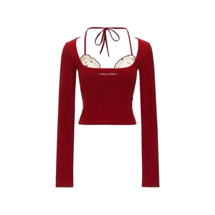 Coquette Balletcore Crop Top – 2000s Aesthetic Two-Piece Tee