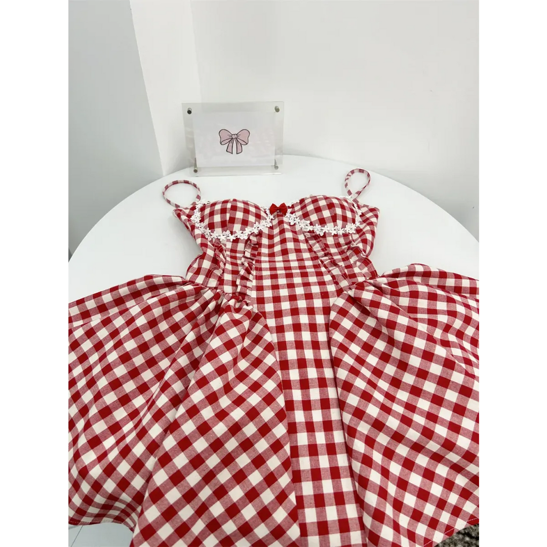 Coquette Plaid Mini Dress – Balletcore Gyaru Party Dress