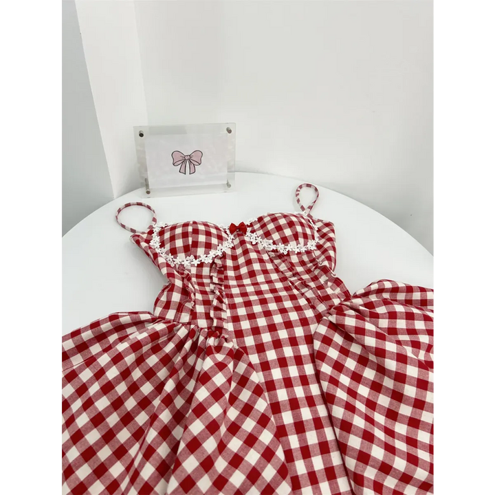 Coquette Plaid Mini Dress – Balletcore Gyaru Party Dress