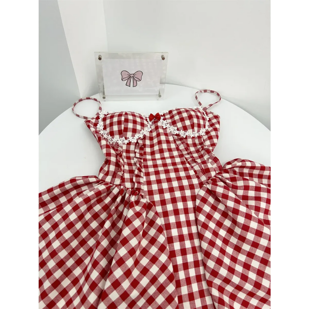 Coquette Plaid Mini Dress – Balletcore Gyaru Party Dress