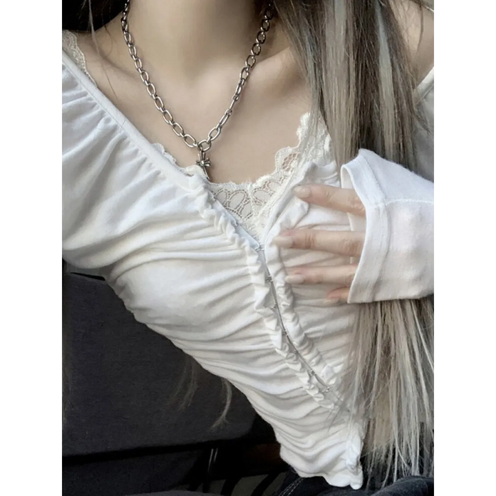 Coquette Ruched T-shirt With Hooks