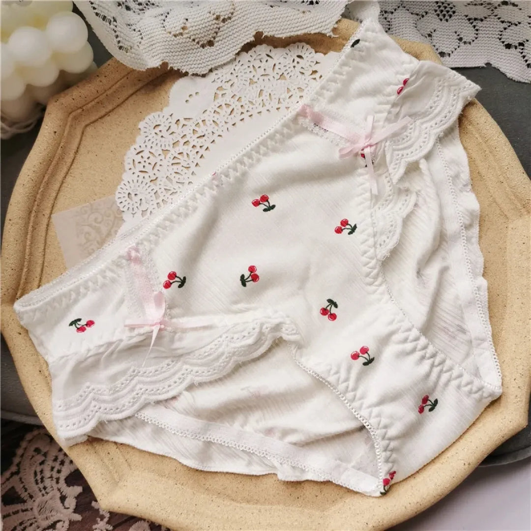 Cotton Lace Low Waist Panties with Fruit Print & Bows – Kawaii Lingerie