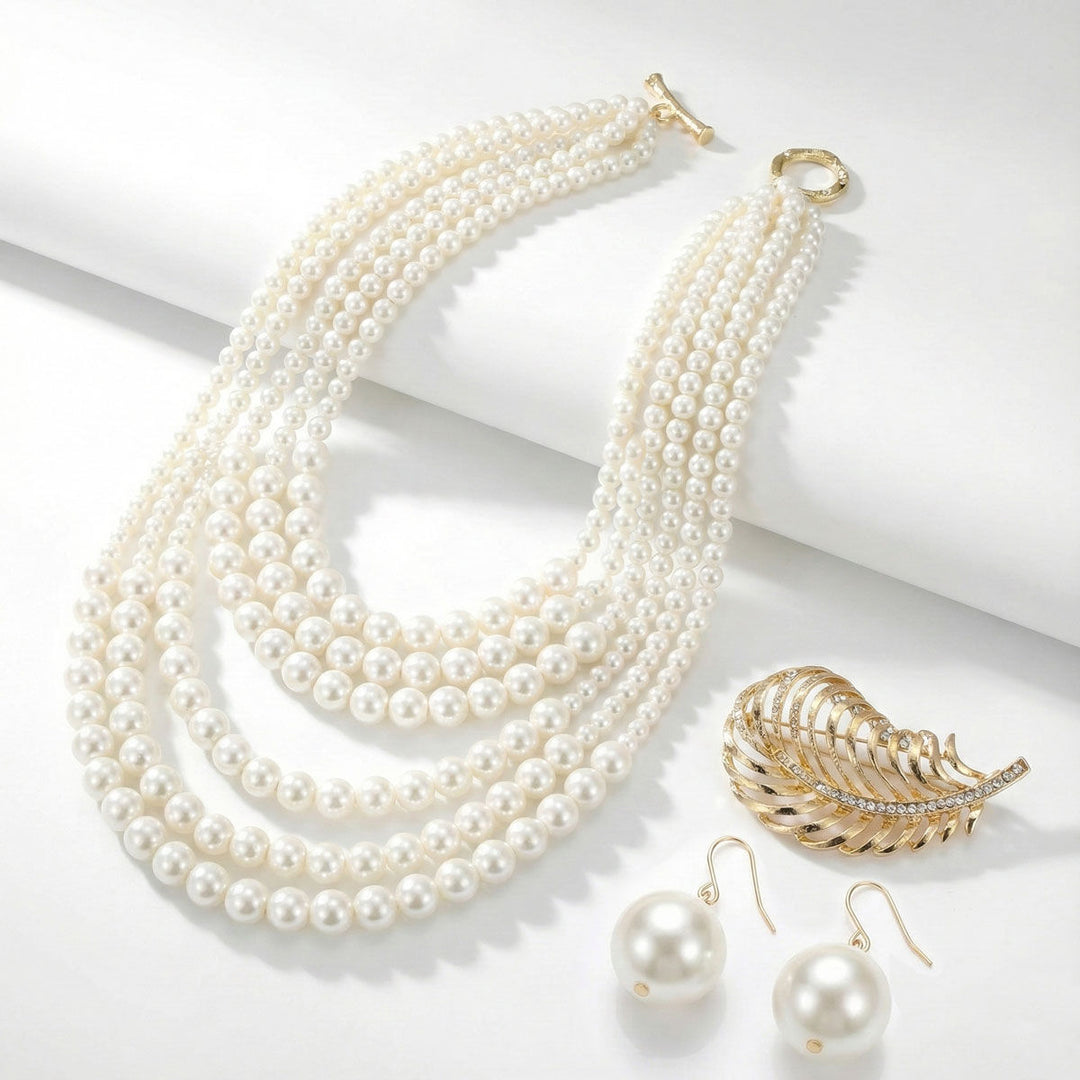 Cream Pearl Detachable Feather Brooch Necklace