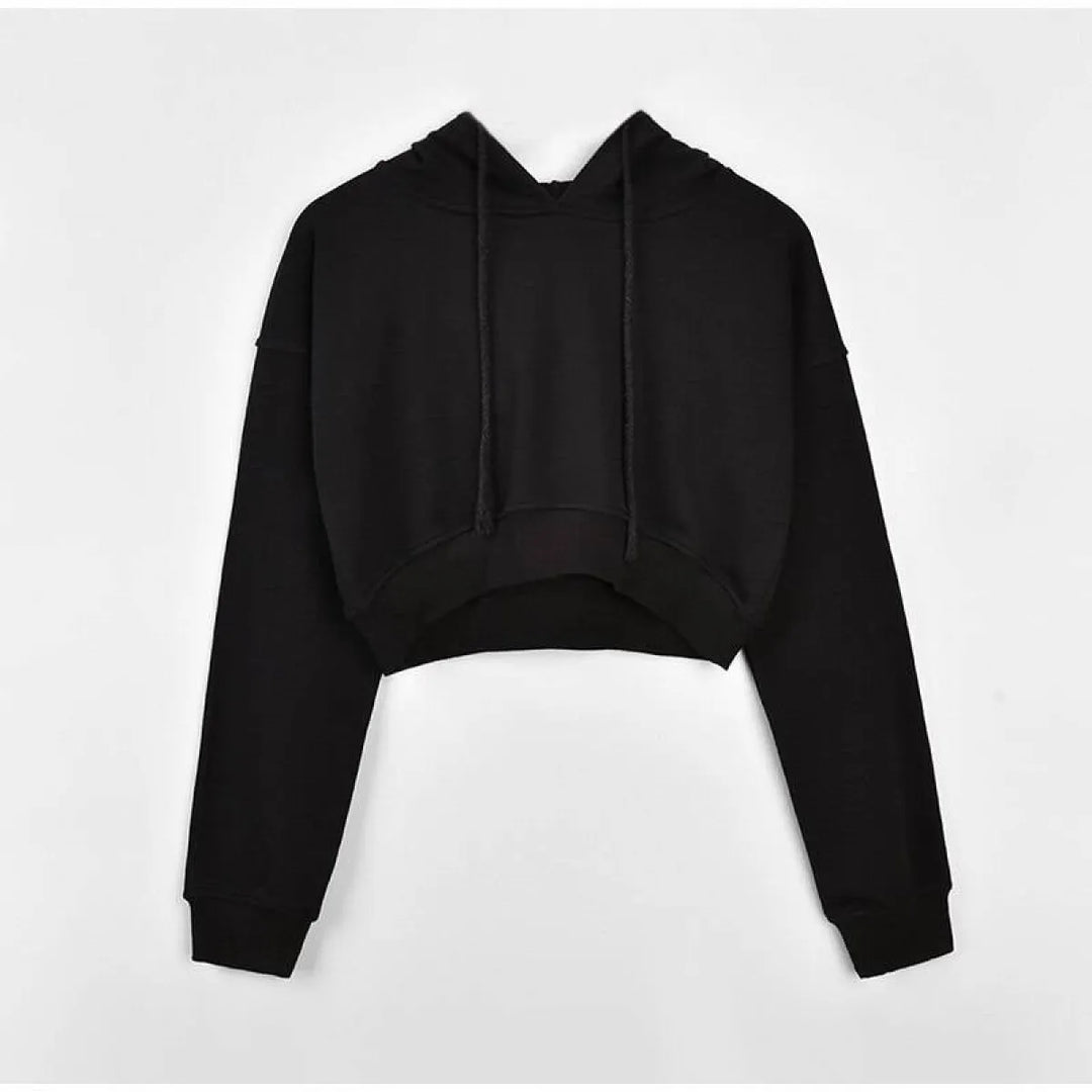 Solid Color Cropped Hoodie