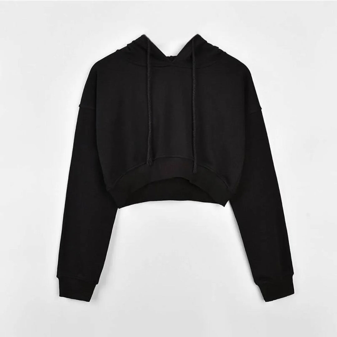 Solid Color Cropped Hoodie
