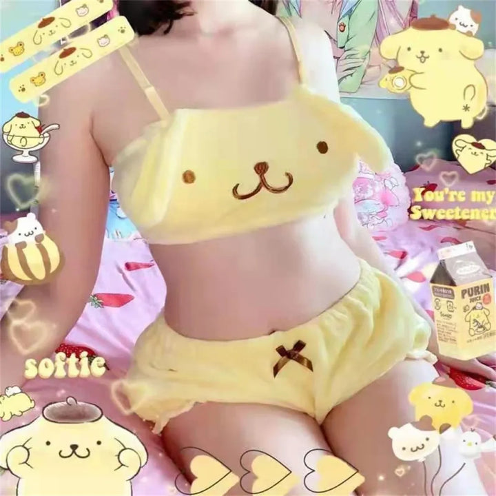 Cute Kawaii Animal Coral Fleece Lingerie Set for Women