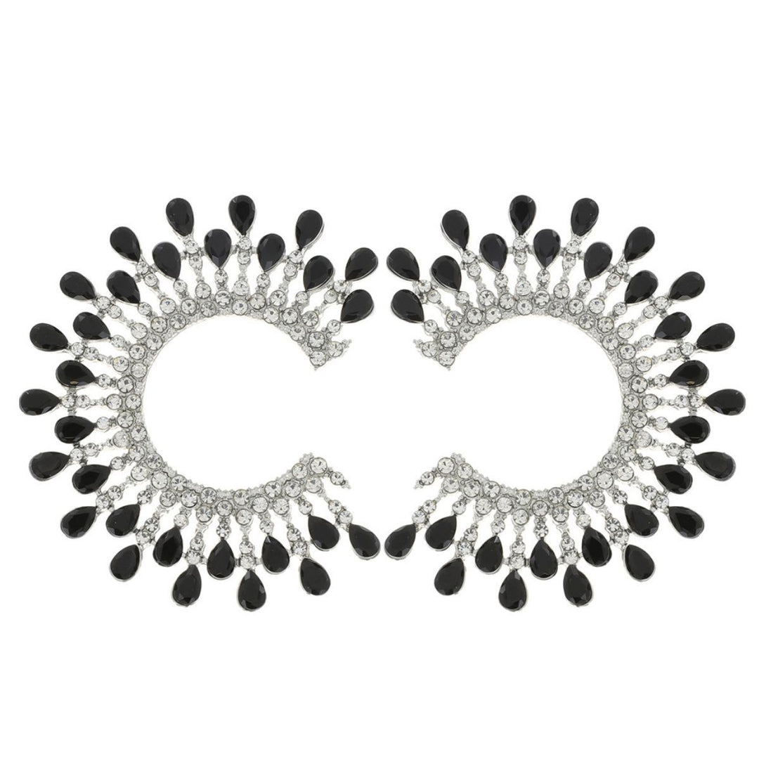 Stud Medium Black C Shape Stone Earrings for Women