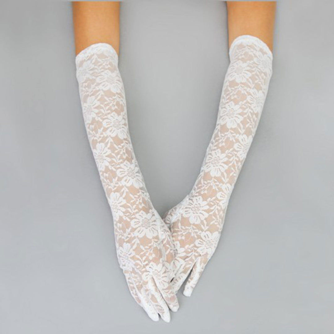 White Lace Long Formal Bridal Gloves for Women