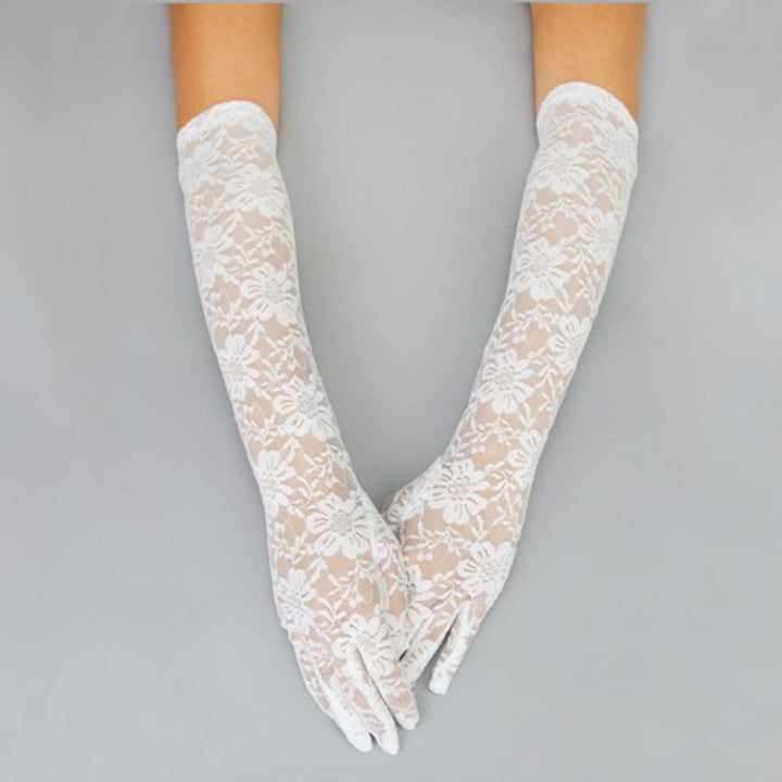 White Lace Long Formal Bridal Gloves for Women