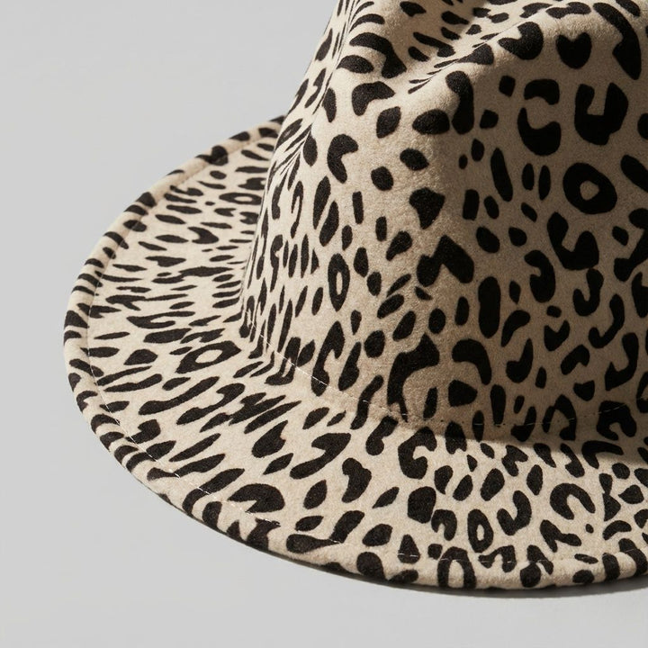 Fedora Beige Ivory With Black Leopard Print Hat