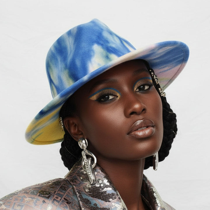 Fedora Blue Pink Yellow Tie Dye Fashion Hat for Women