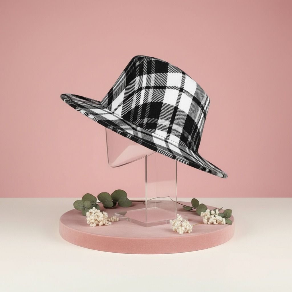 Black White Plaid Fedora