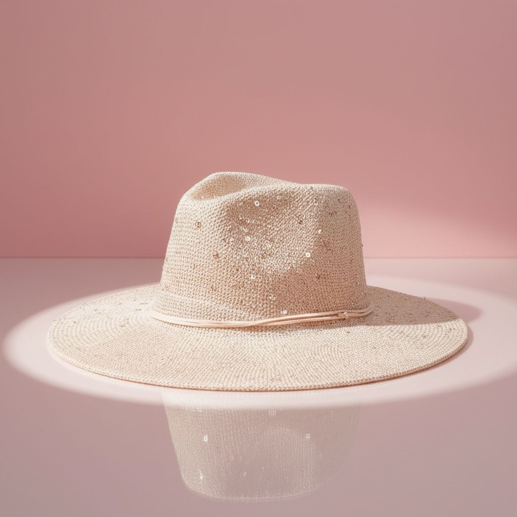 Cowboy Hat Pale Pink Sequin Embroidery Panama Hat