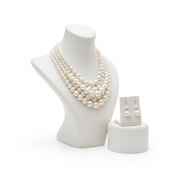 Cream Pearl Multi Strand Necklace Set