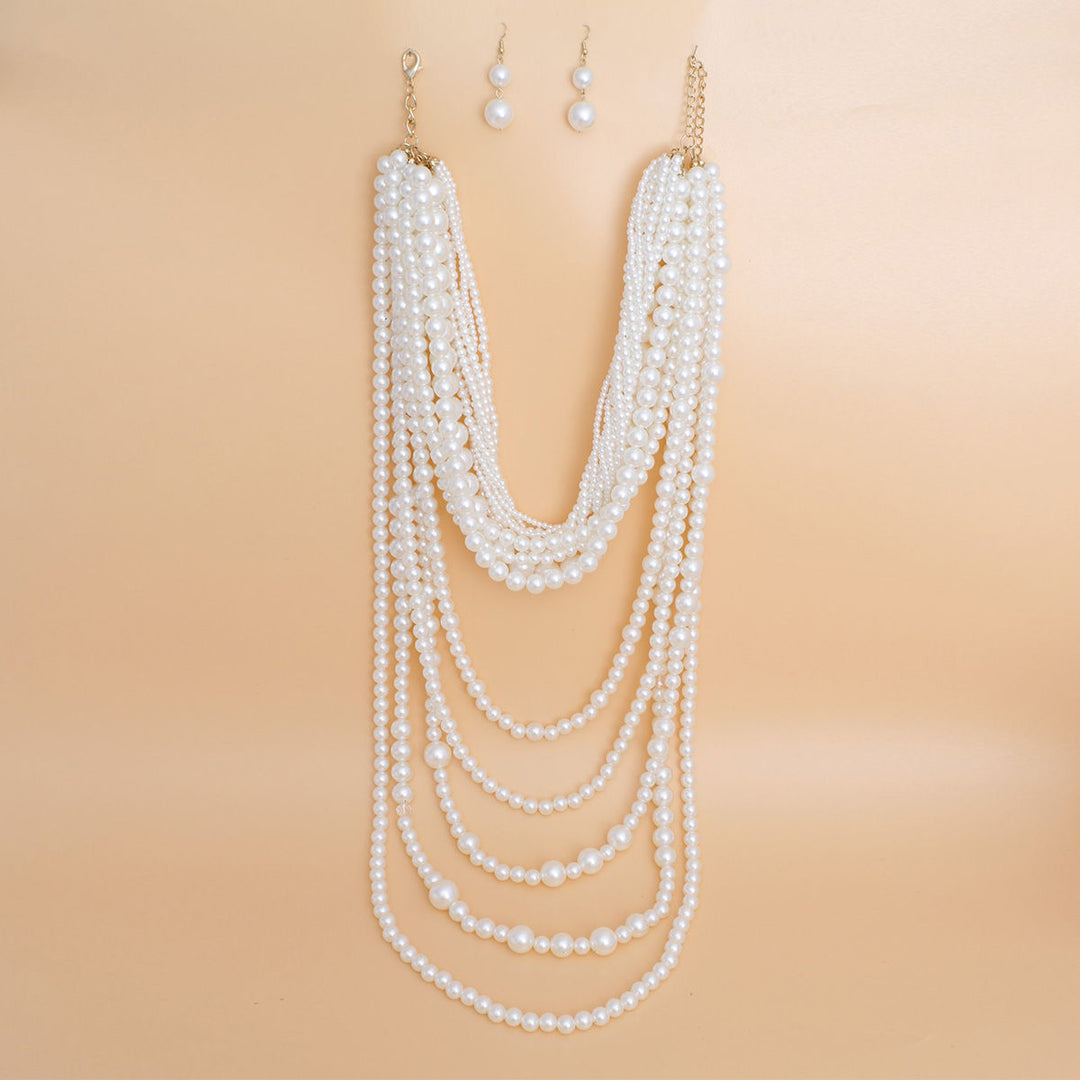 Pearl Necklace Cream Cluster Long Set for Women