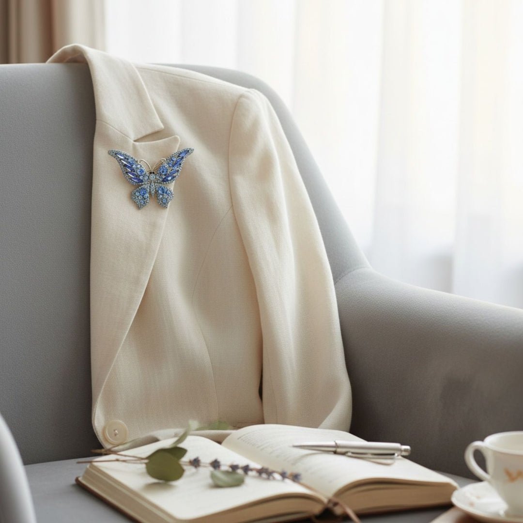Brooch Light Blue Stone Butterfly Silver Brooch