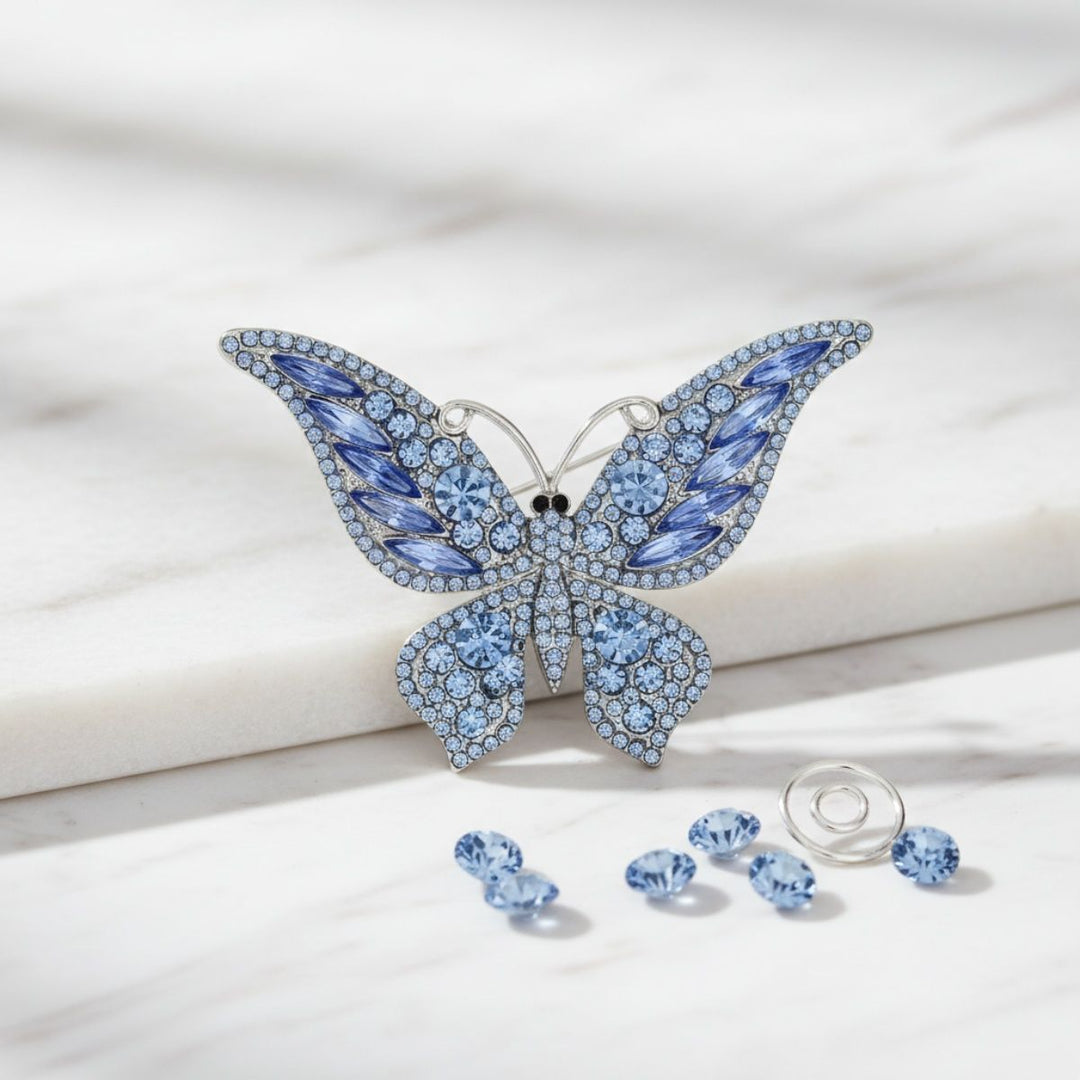 Brooch Light Blue Stone Butterfly Silver Brooch