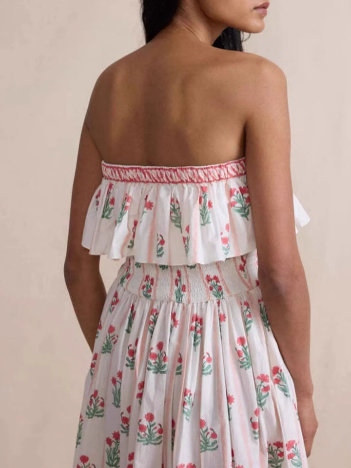 Floral Strapless Ruffle Dress