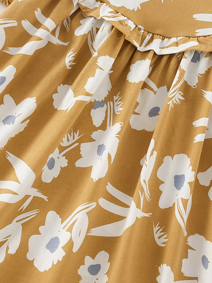Children's Floral Print Ruffle Collar Baby Dress