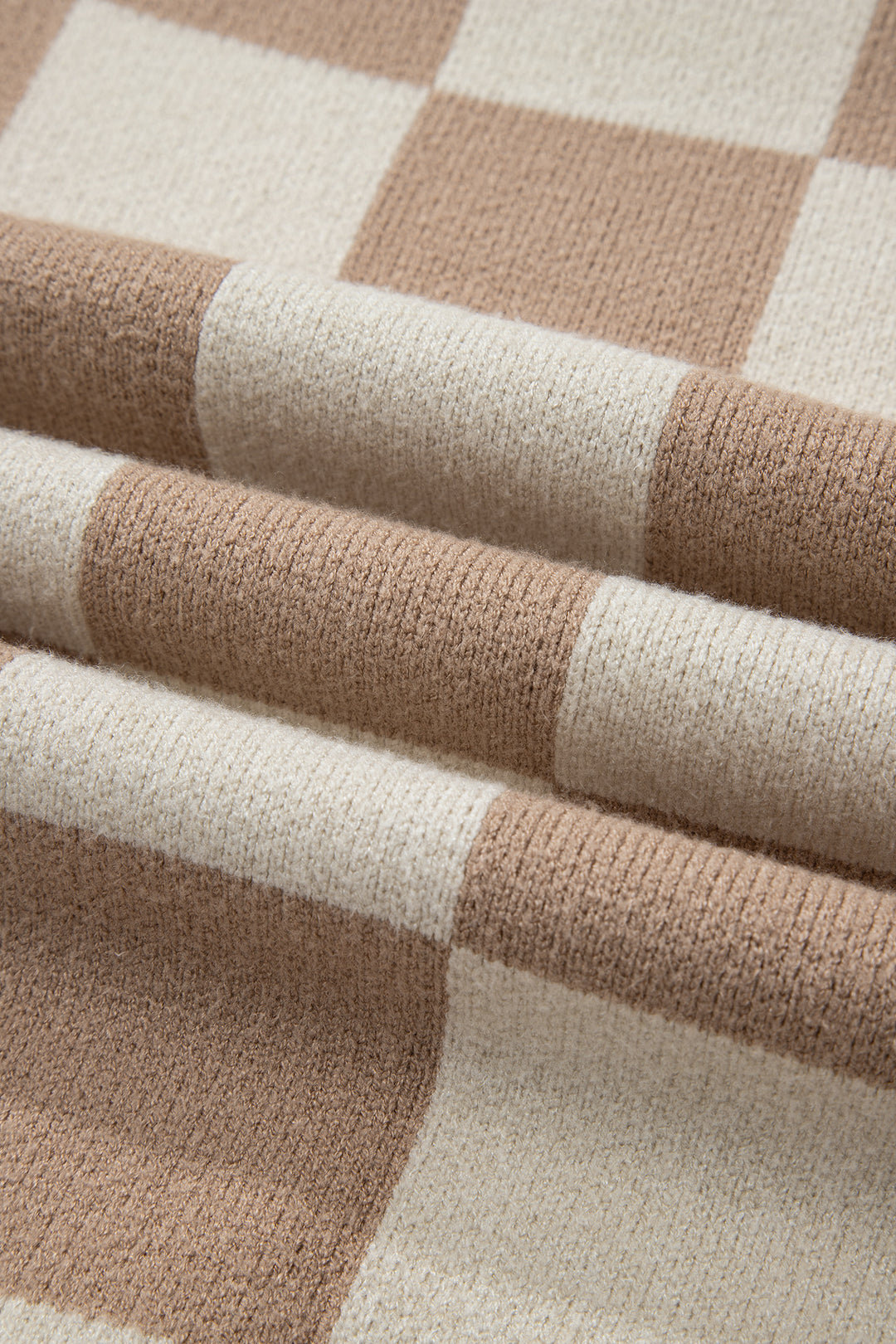 Parchment Checkered Pattern Ribbed Trim Knit Baggy Sweater