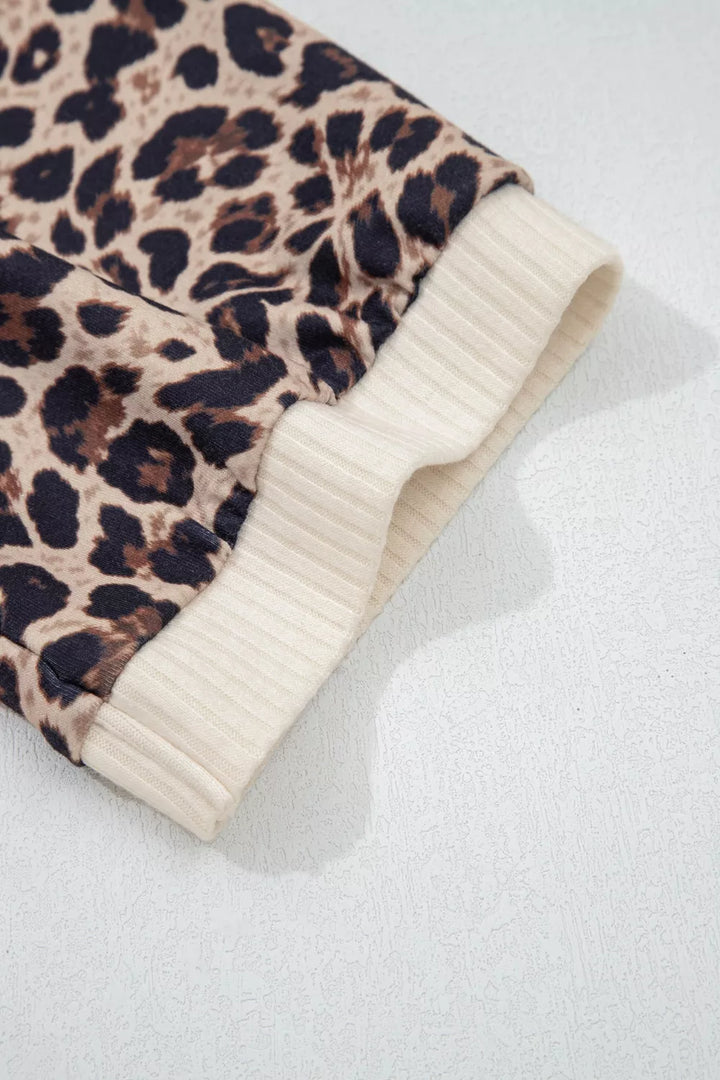 Ribbed Texture Button Down Leopard Patchwork Short Sleeve Shirt