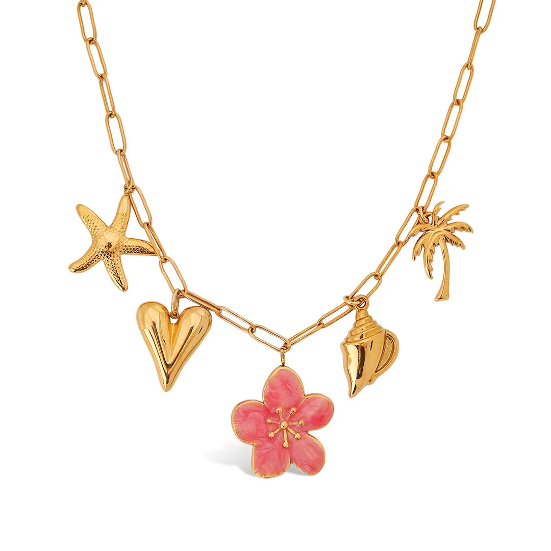 Beach Theme Pendant Necklace with Resin Flower