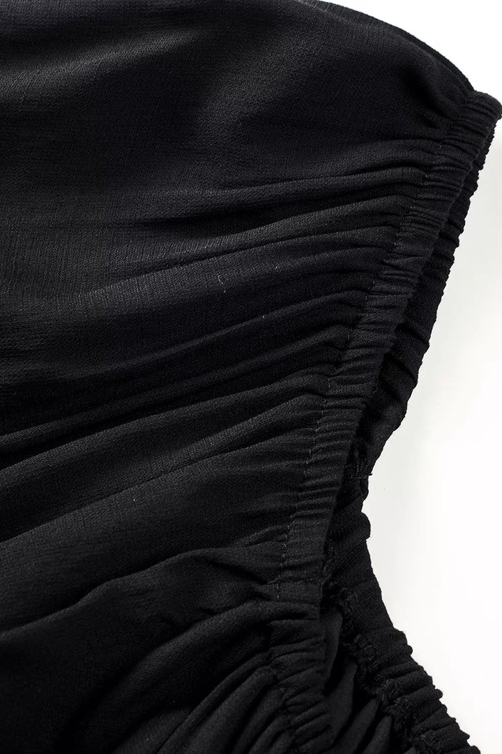 Solid Color Long Sleeve Shirred Drawstring Ruffle Mini Dress