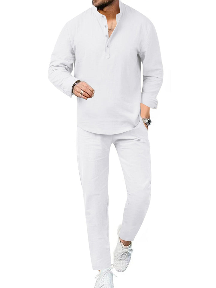 Men's Full Size Casual Long Sleeve Shirt and Pants Set Plus Size
